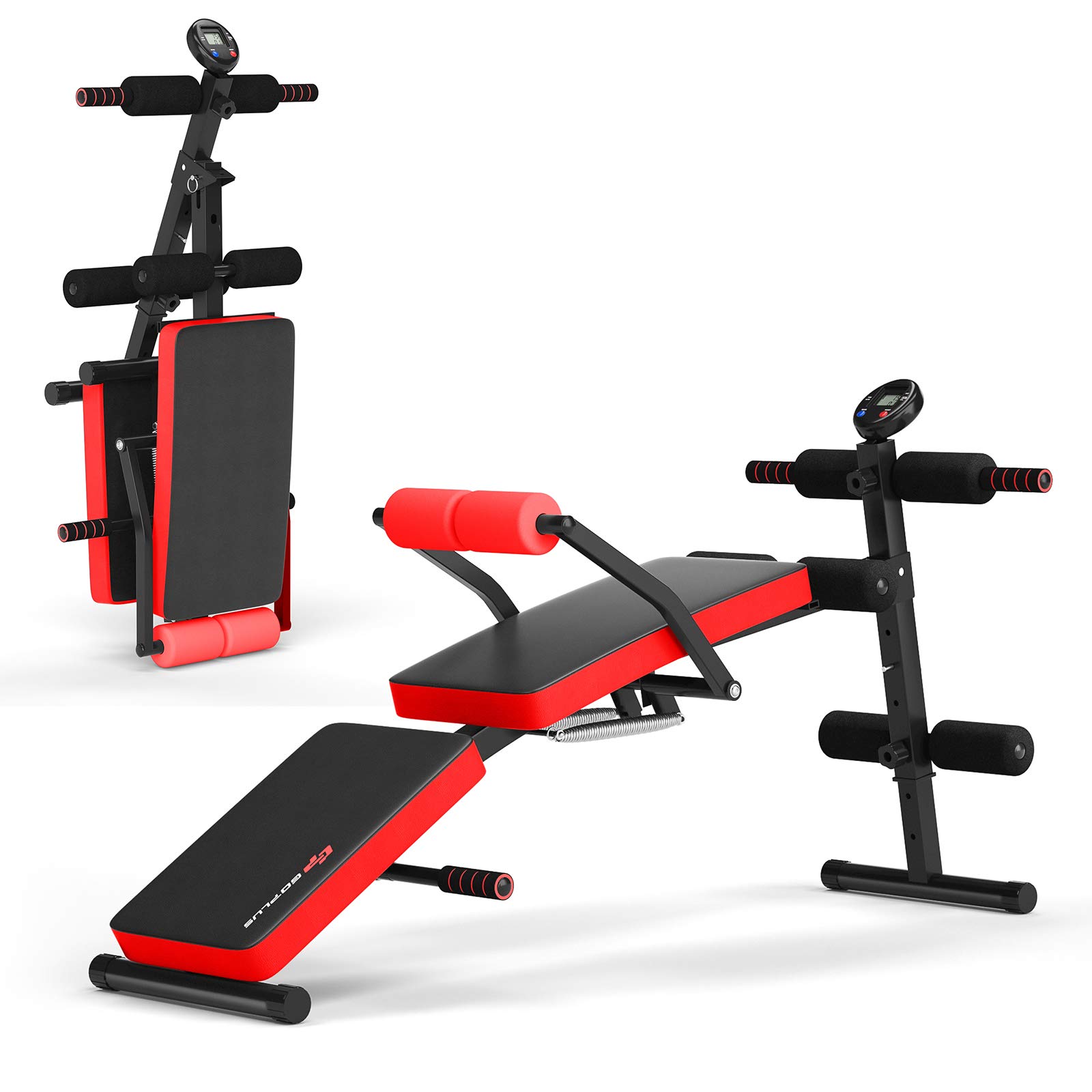 COSTWAY Sit Up Bench, Foldable Abdominal Training Workout Board with LCD  Monitor and Adjustable Positions, Flat Incline Decline Curved Benches