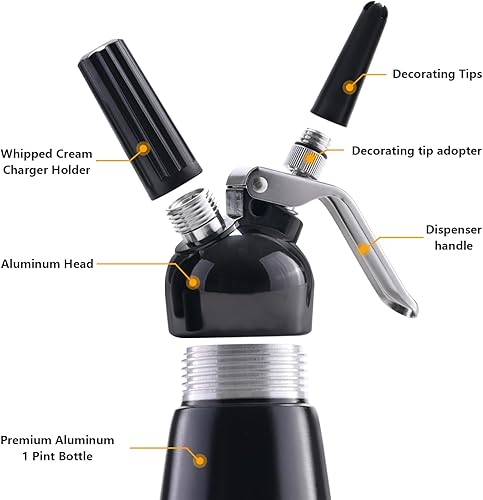 Miniatura 19 de Dispensador de crema de 8.5 fl oz para todas las aplicaciones en frío, batidor de crema de aleación de aluminio duradero con 3 boquillas decorativas