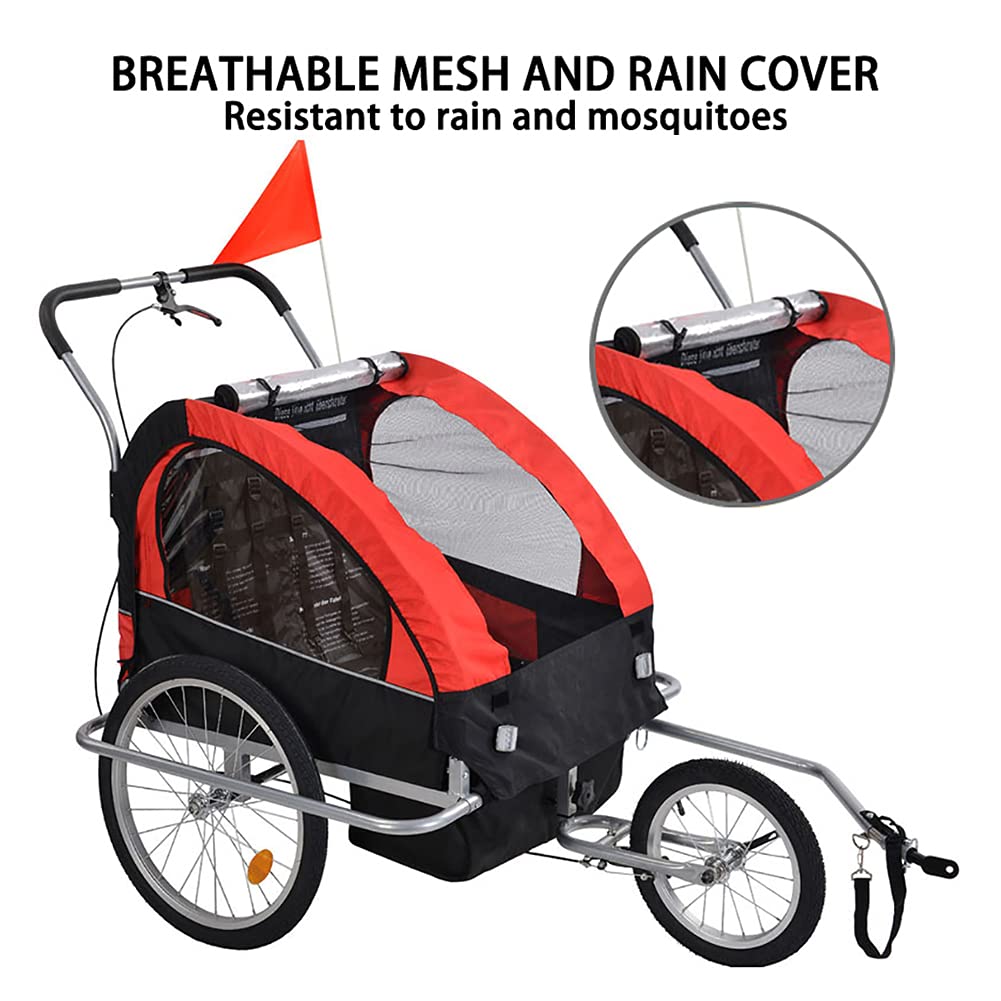 Bike Trailer for Kids, Seater Foldable Frame Universal Bicycle Coupler  2-in-1 Children Bike Stroller Cargo and Jogging Bike Baby Carrier