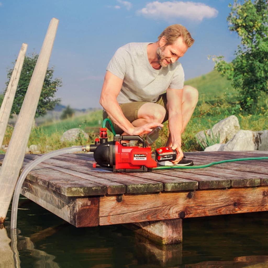 Einhell Akumulatorowa pompa ogrodowa AQUINNA 36/30 Power X-Change (Li-ion, 36 V, 2,6 bar, przepływ 3000 l/h, wlew wody i korek spustowy, zabezpieczenie termiczne, bez akumulatora i ładowarki)