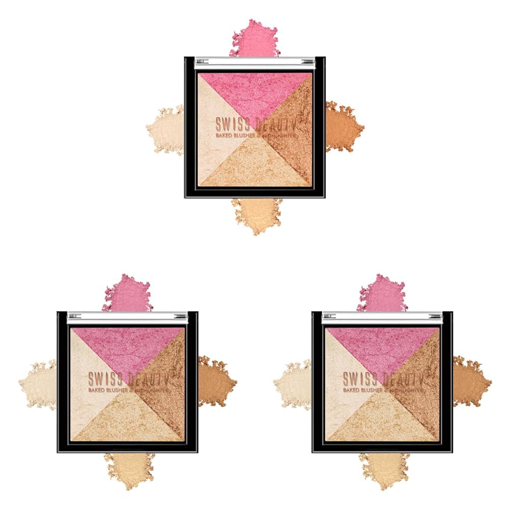 Swiss Beauty Baked Shimmer Blusher And Highlighter Palette For Face Makeup| Multicolor-5, 7 Gm | (Pack of 3)-picture-17