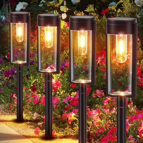 Probuk 4 Pezzi Luci Da Esterno Giardino Solari,Lampade Solari Da Giardino Con Bianco Caldo Led,Illuminazione Luci Solare Esterno Impermeabile Ip65 Per