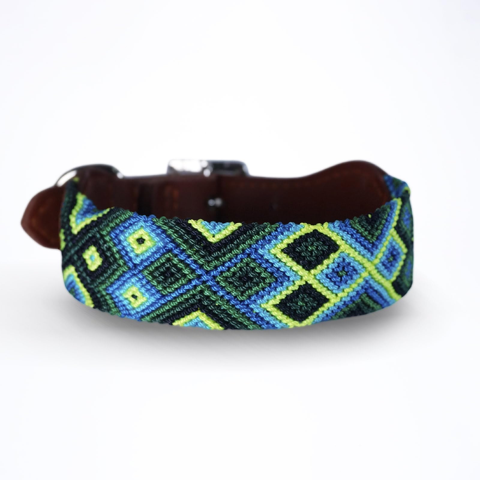 Eternia Premium Leather Dog Collar - Adjustable Handcrafted Collar for Small to Large Dogs (Blue/Green, XL)