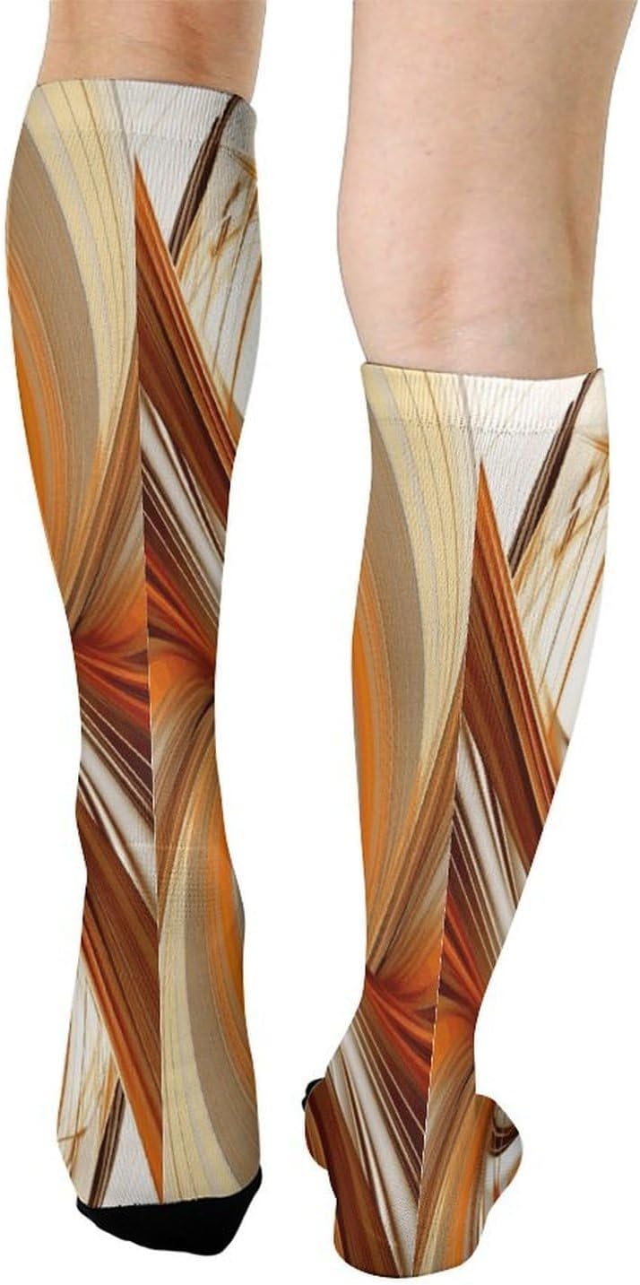 Abstract Orange White Lines Crew Socks Calf Socks Athletic Crew Sock