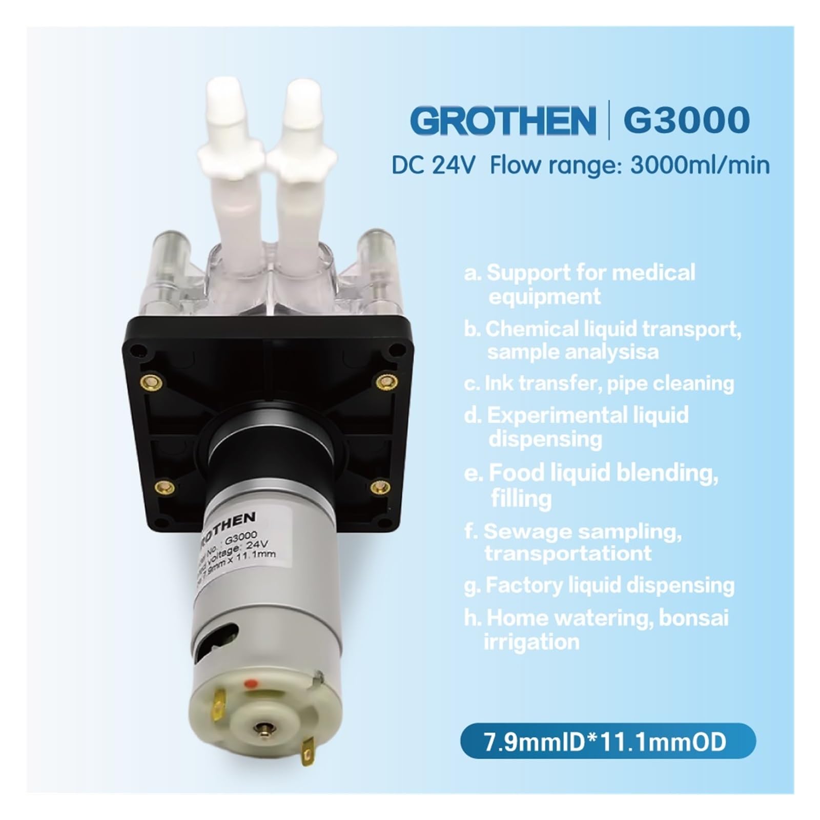 Peristaltikpumpe, 24V DC Peristaltic Pump 0.8GPH (3000ml/min) High Flow Self-Priming for Aquarium Auto Water Change & Lab Chemical Transfer(Pharmed BPT Tube)