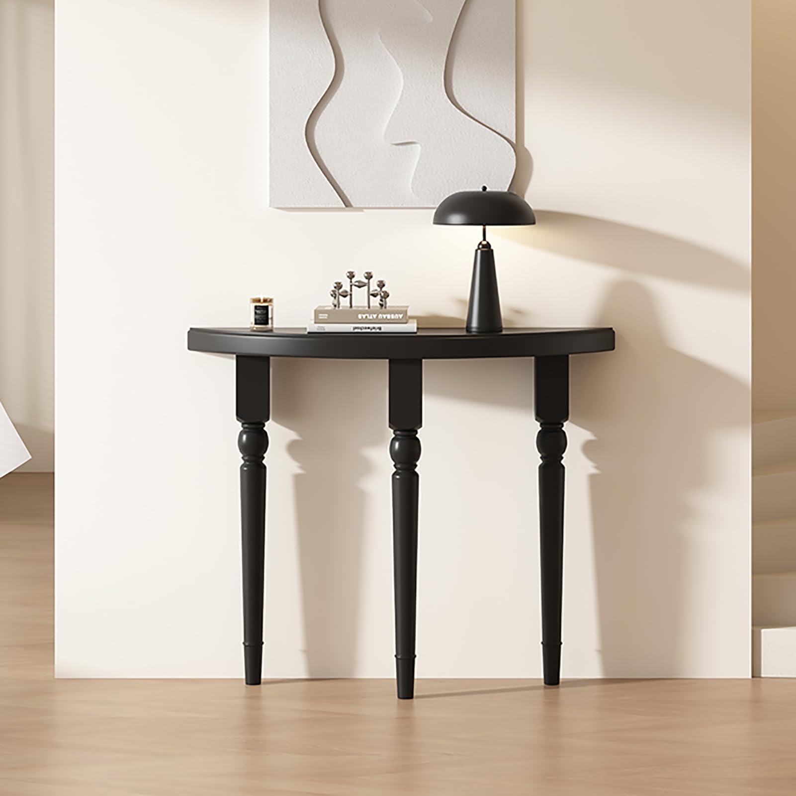 Stół konsolowy z litego drewna, półksiężyc, elegancki design vintage do wąskich wejść i salonów, łatwy montaż