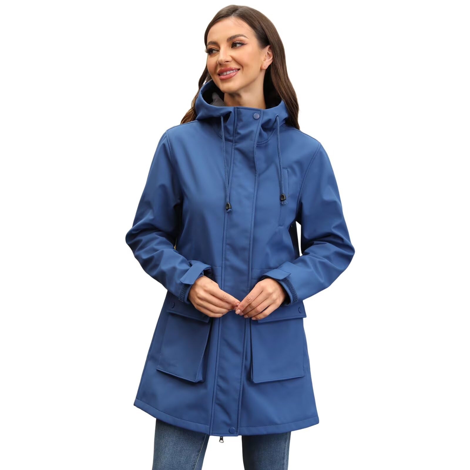 Women's Waterproof Softshell Jackets Warm Fleece Lined Coats with Hood Long Rain Jacket