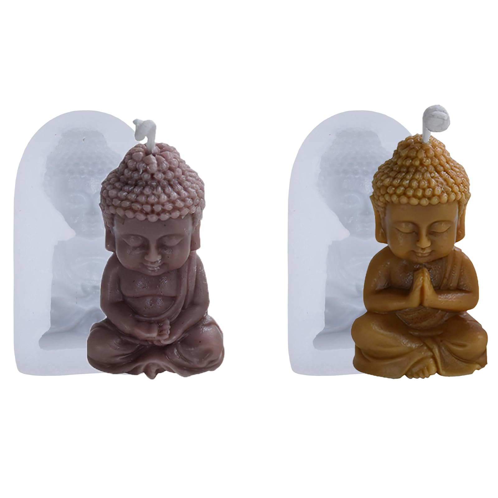 Lot 2 Moules Silicone Statue Bouddha – Moule Bougie Savon Artisanat Zen