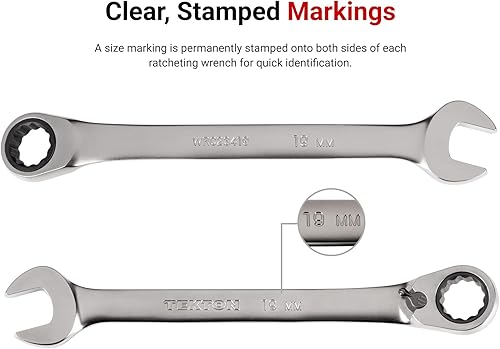 Miniatura 3 de TEKTON WRC94403 - Juego de llaves combinadas reversibles de 12 puntos con bolsa, 19 piezas (0.236-0.945 in)
