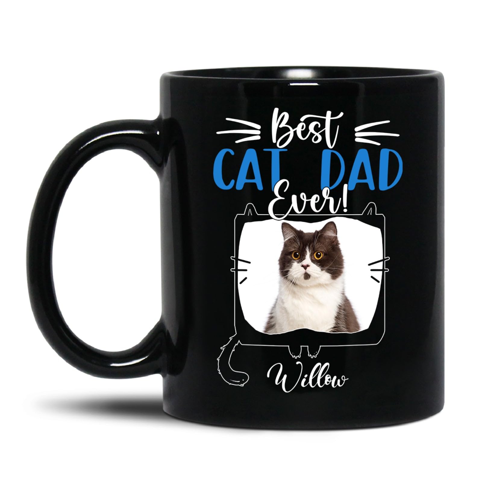 Best Cat Dad Ever Ceramic Cup, Customized Cat Dad Porcelain Cup Upload Photo & Name, Personalized Kitten Mug, Christmas Tea Mug Gift For Cat Owner,