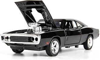 Alloy Metal Pull Back Die-cast Car 1:32 Fast and The Furious Dodge Charger Diecast Metal Pullback Toy car with Openable Doors, Light Music Boys Gifts Toys for Kids -Black
