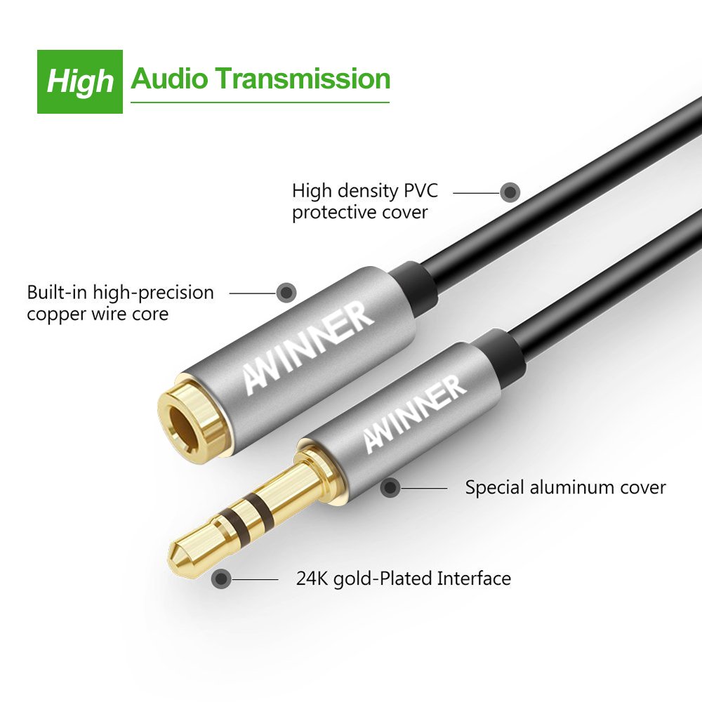 Lіmіtеd Dіѕсоunt Awinner Audio Extension Cable, 3.5mm Stereo Male to Female Headset Extension Cable for Apple iPhone, Headphone,Smartphones & Tablets, MP3 Players Gold Plated Male to Female with Aluminum Case-1M
