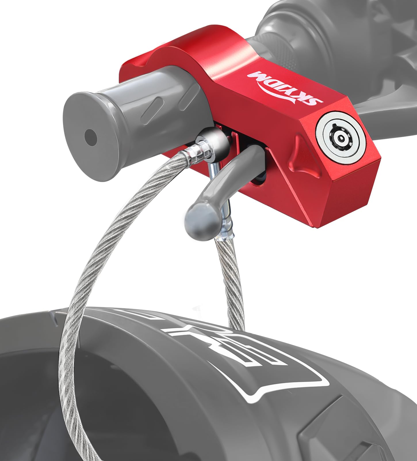 Combo de bloqueo de motocicleta – Casco y agarre antirrobo para todas las motocicletas, bicicletas, ATV, scooters con diámetros de manubrio dentro de 1.3-1.5 pulgadas (rojo)