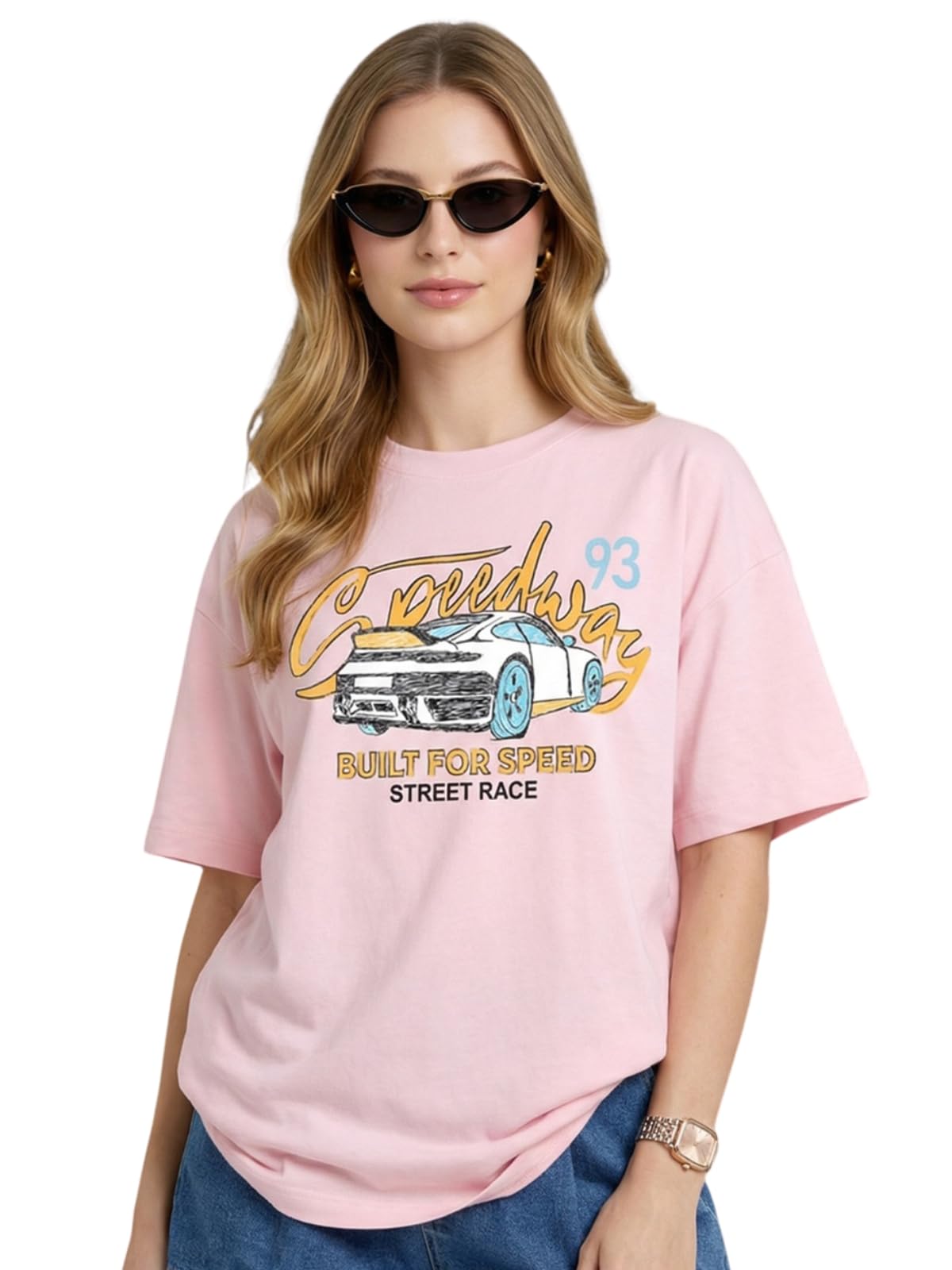 juneberry Women’s Pure Cotton Oversized Baggy Fit Drop Shoulder Half Sleeve Round Neck Front Chest Printed T-Shirt (Sizes: S to XXL)-picture-11