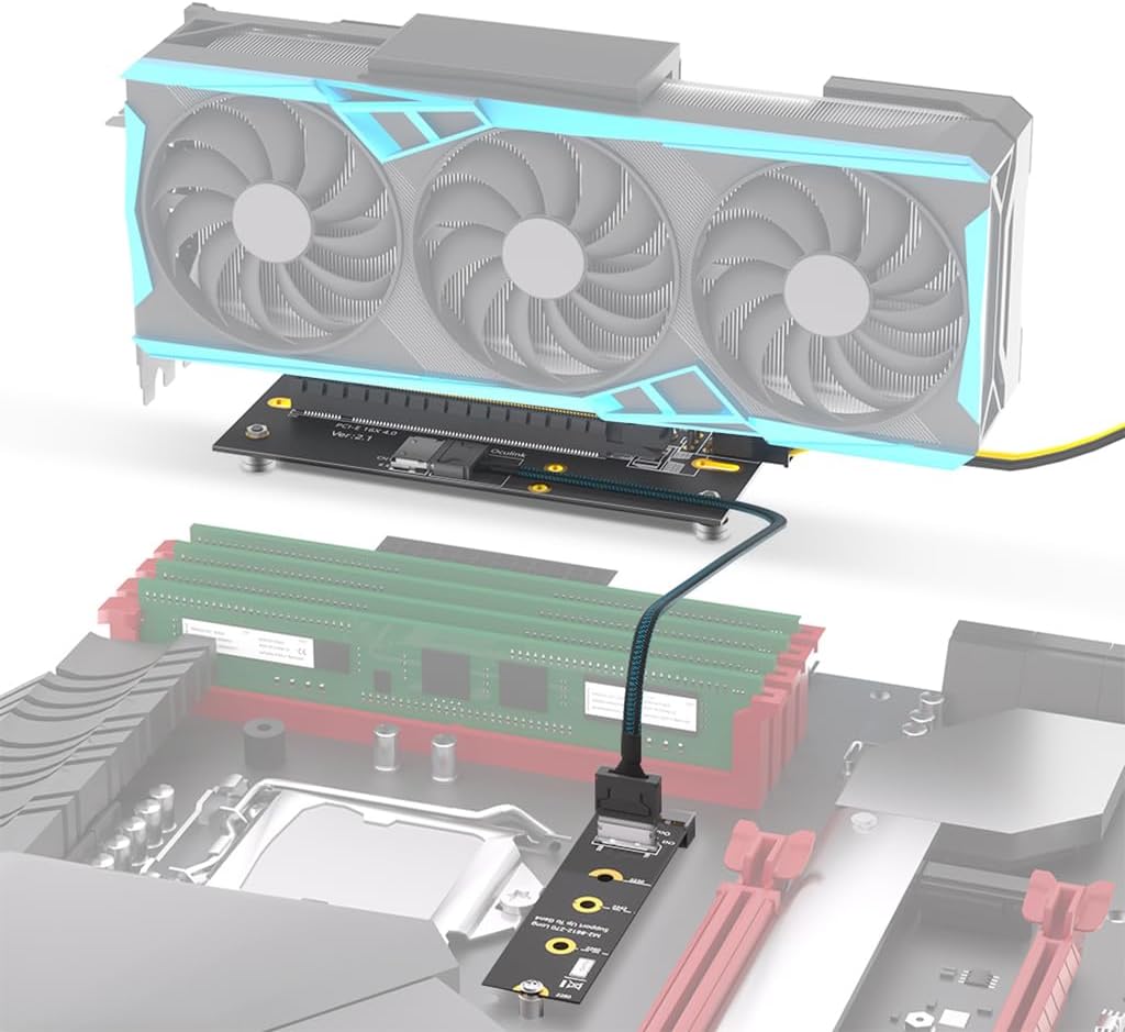 JMT M.2 M-Key 2280 to PCI-e 4.0 X16 Extension Card 32G/BPS with Oculink SFF-8612 Cable 50cm Compatible with M.2 NVMe 2230 2242 2260 2280 SSD