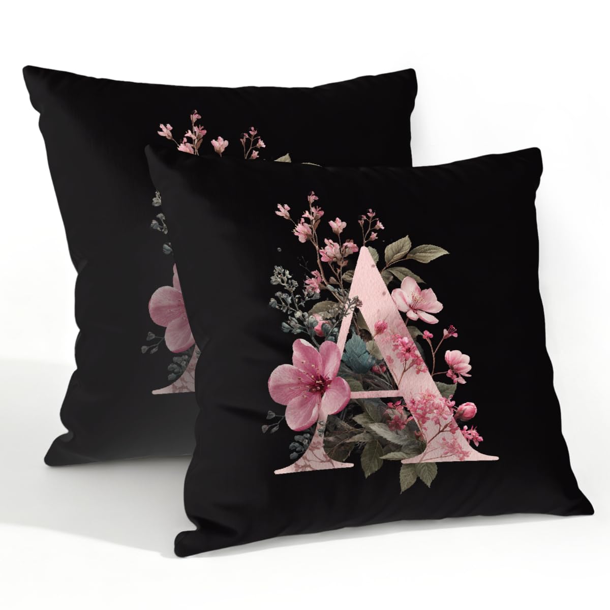 Outdoor Pillow Covers Waterproof Pillowcases 22x22in Set of 2 Botanical Floral Alphabet A Decorative Throw Cushion Case for Couch Sofa Garden Patio Furniture