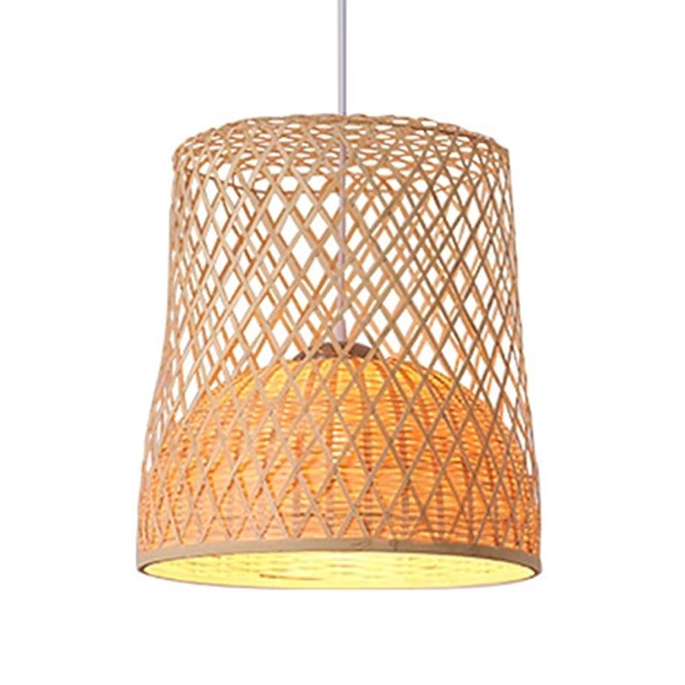 LQZCXMF 15.7'' H Wicker Rattan Weave Lamp Shades Japanese Style Chandelier for Tea Room Stairs Ambient Lighting E26 Socket Boho Basket Chandelier Handmade Set of 1 Fixture for Farmhouse Teahouse