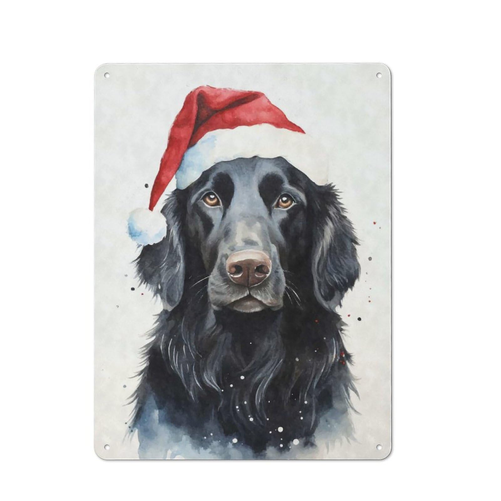 Junmoney Flatcoated Santa Hat Xmas Retro Metal Wall Plaque 40X30cm, Nostalgic Wall Art For Living Room, Hallway, Kitchen Or Cafe