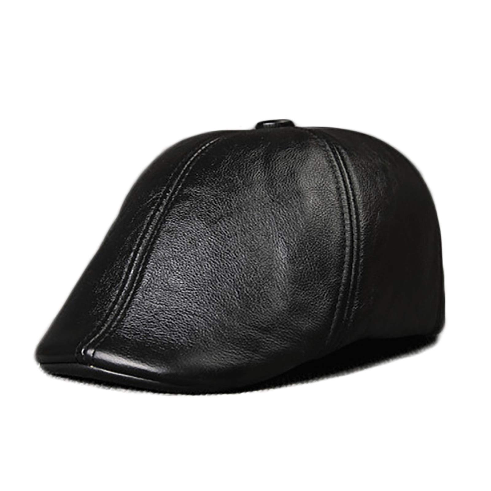G&F Uomini Pelle Berretto Pelle Bovina Cappello Strillone Cappellino Vintage Cappello Piatto Inverno 55-60 Cm