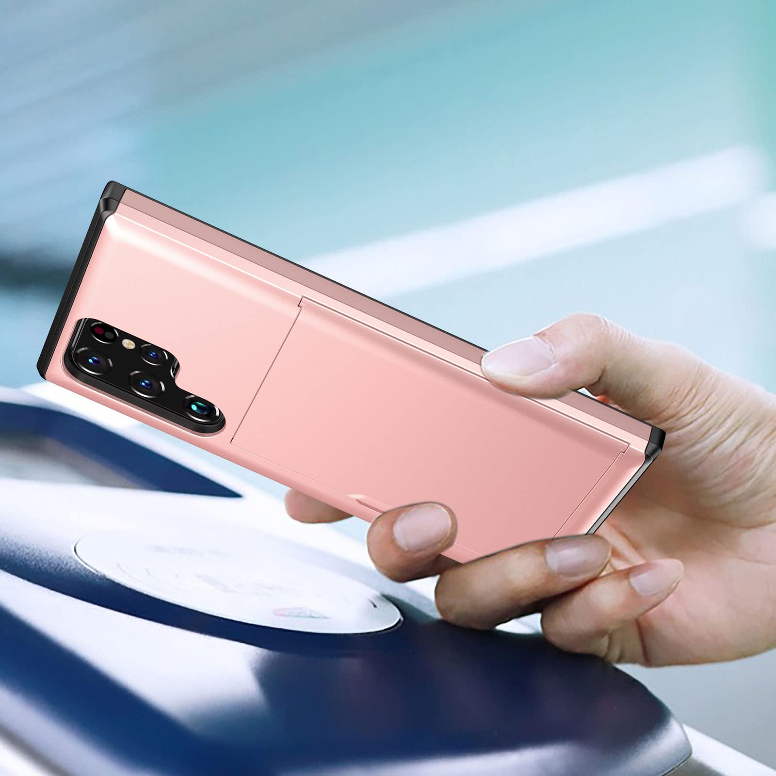 Funda per Samsung Galaxy S22/S22+/S22 Ultra, Estuche Billetero De Premium Carcasa Trasera con Ranura para Tarjeta Case Nti-Rasguño Anti-Huella Estuche,Plata,S22 Ultra 6.8"