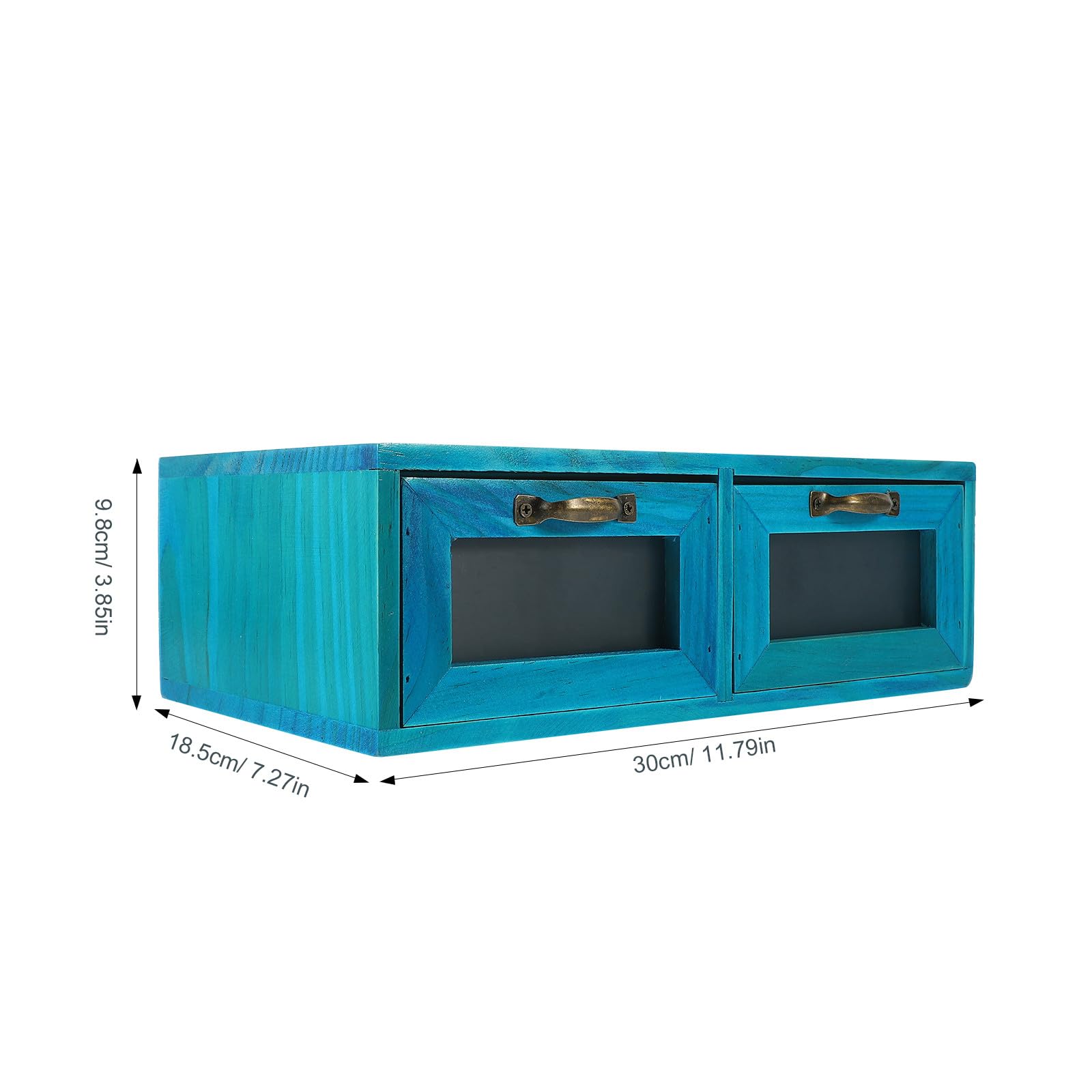 Organizador de Madera para Escritorio 2 Cajones Gabinete Pequeño Azul Mediterráneo Estante de Almacenamiento Multifuncional para Maquillaje y Artículos Diversos Soporte Estable