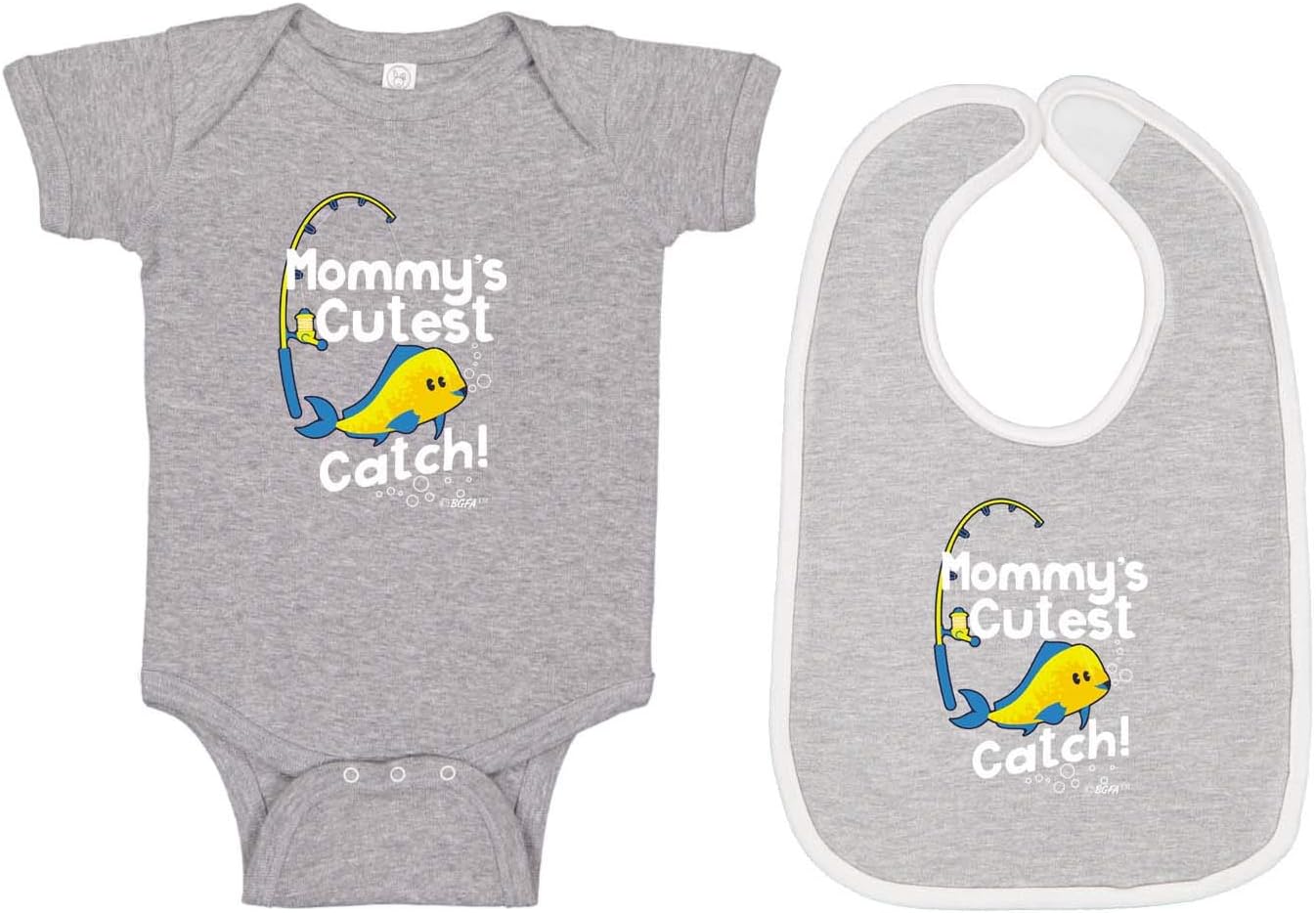 Mommy's Cutest Catch (Blue) New Mom Gifts Baby Bodysuit Bib Bundle