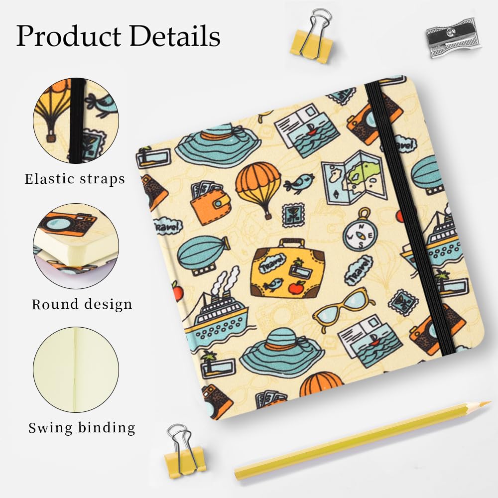 Small Square 5x5" 80gsm Mini Notebooks Blank Pages Sketchbooks Travel Journal Pocket Hardcover Paint Writing Notebook Blank Diary Memo Planner Sketchbook PU Leather Cover, Pink