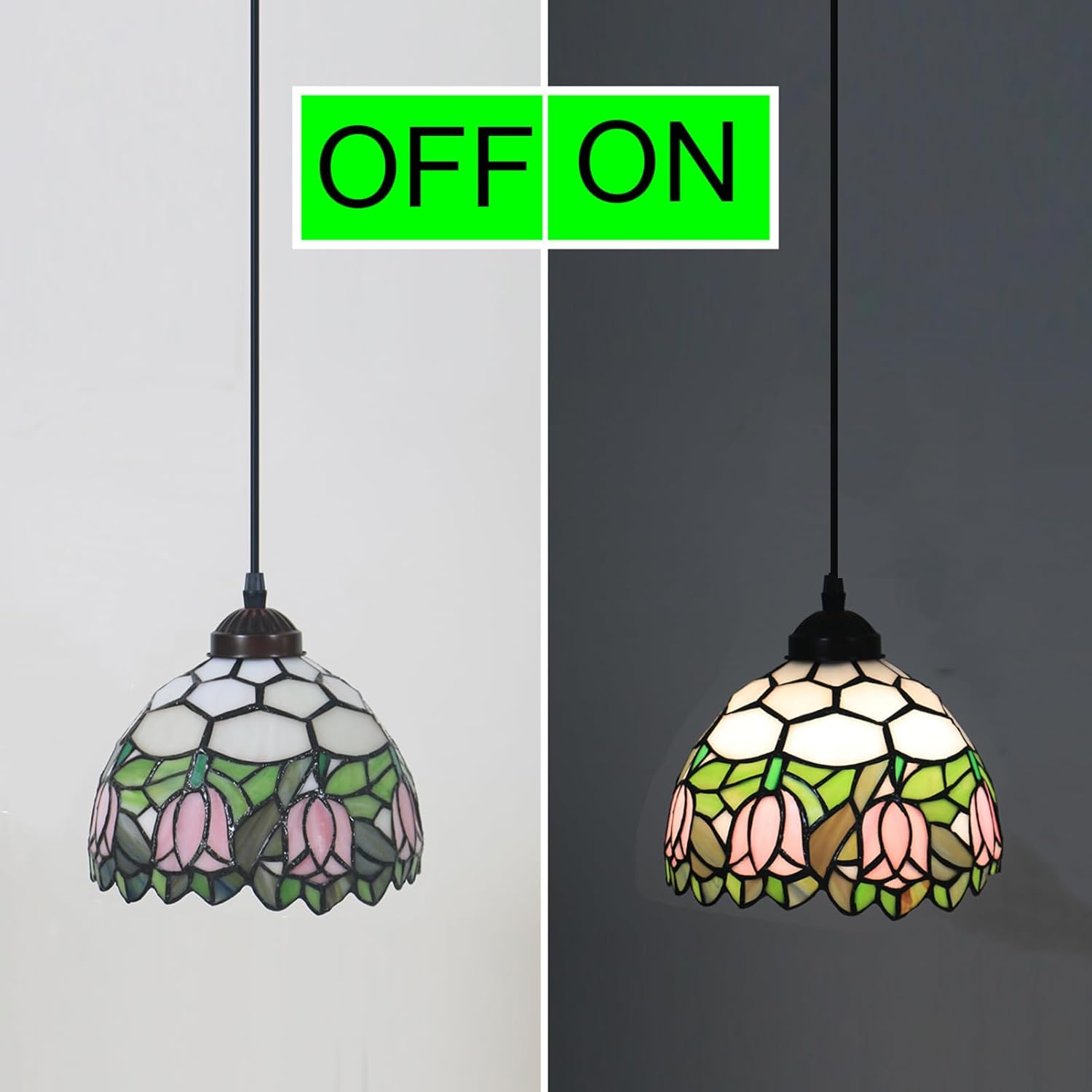 Tulip Pendant Lights Small Stained Glass Lamp 8 Inch Height Adjustable Hanging Lights for Home Living Room Restaurant Hallway