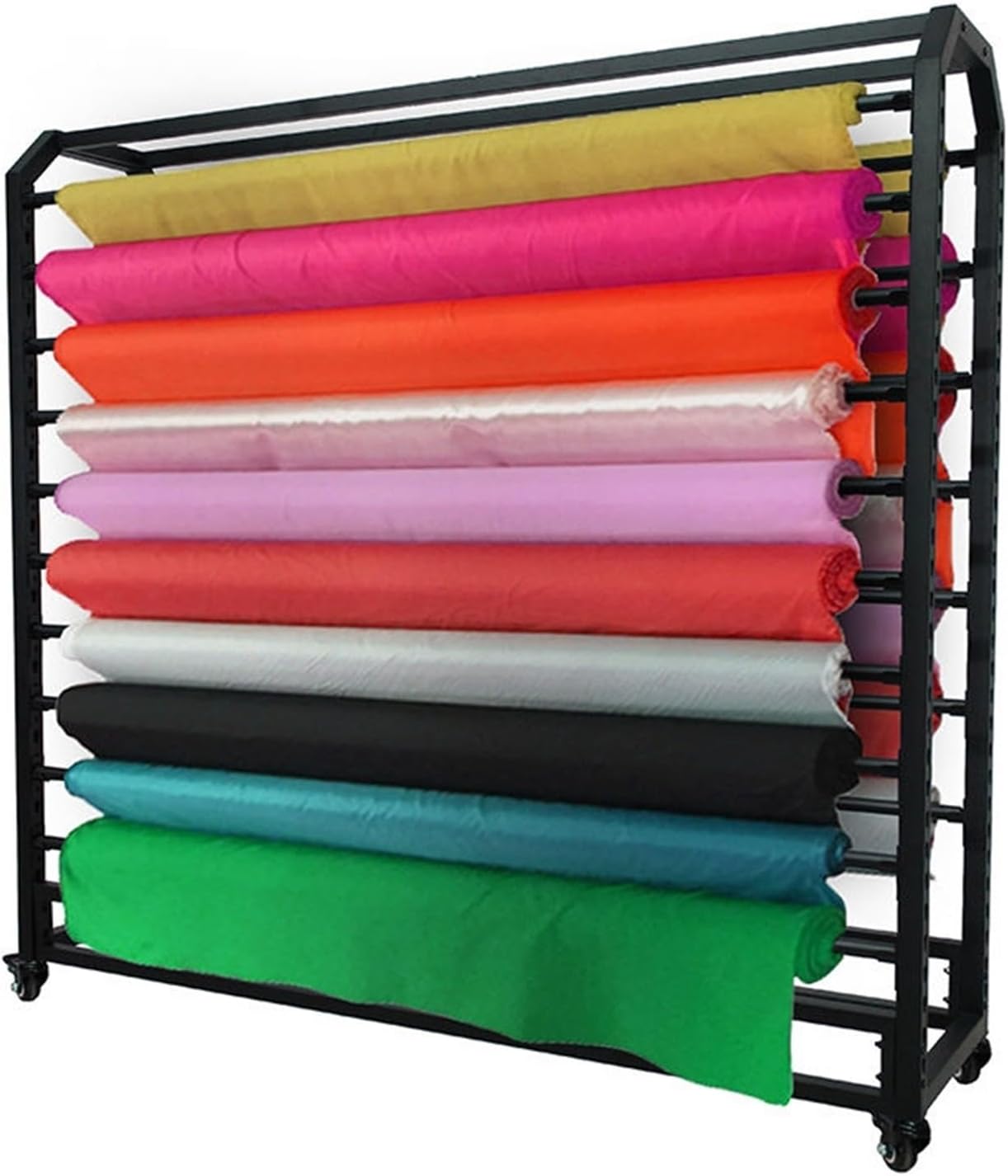 Adjustable Rolling Fabric Sample Rack with 10 Hanging Rods – Mobile Organizer for Vinyl, Car Wraps, Window Film & Wallpaper Display (130cm)