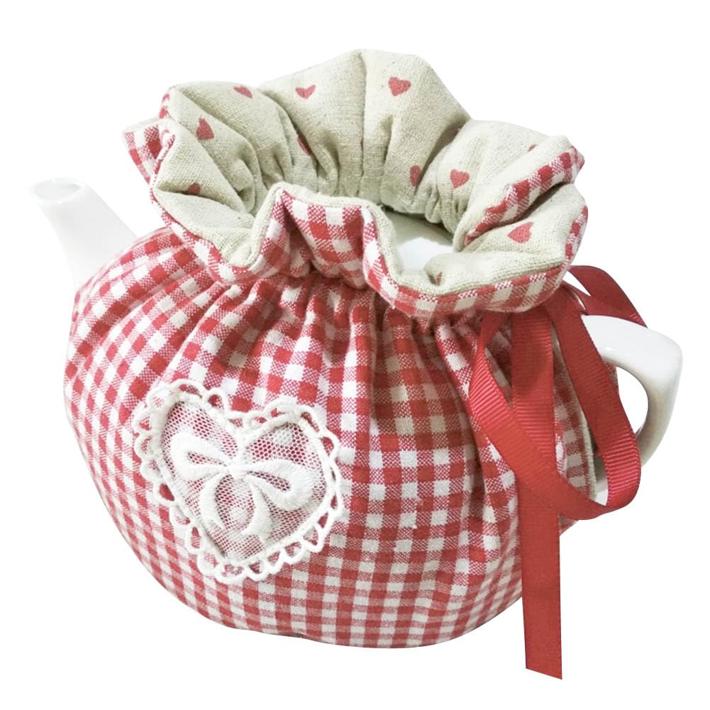 BAOZOON Tea Cozy Cotton Teapot Dust Proof Cover for Keeping Warm Vintage Floral Tea Pot Decor Cover Tea Kettle Quilt Insulated Tea Cosy for Kitchen Home Tea Party(Red Plaid)