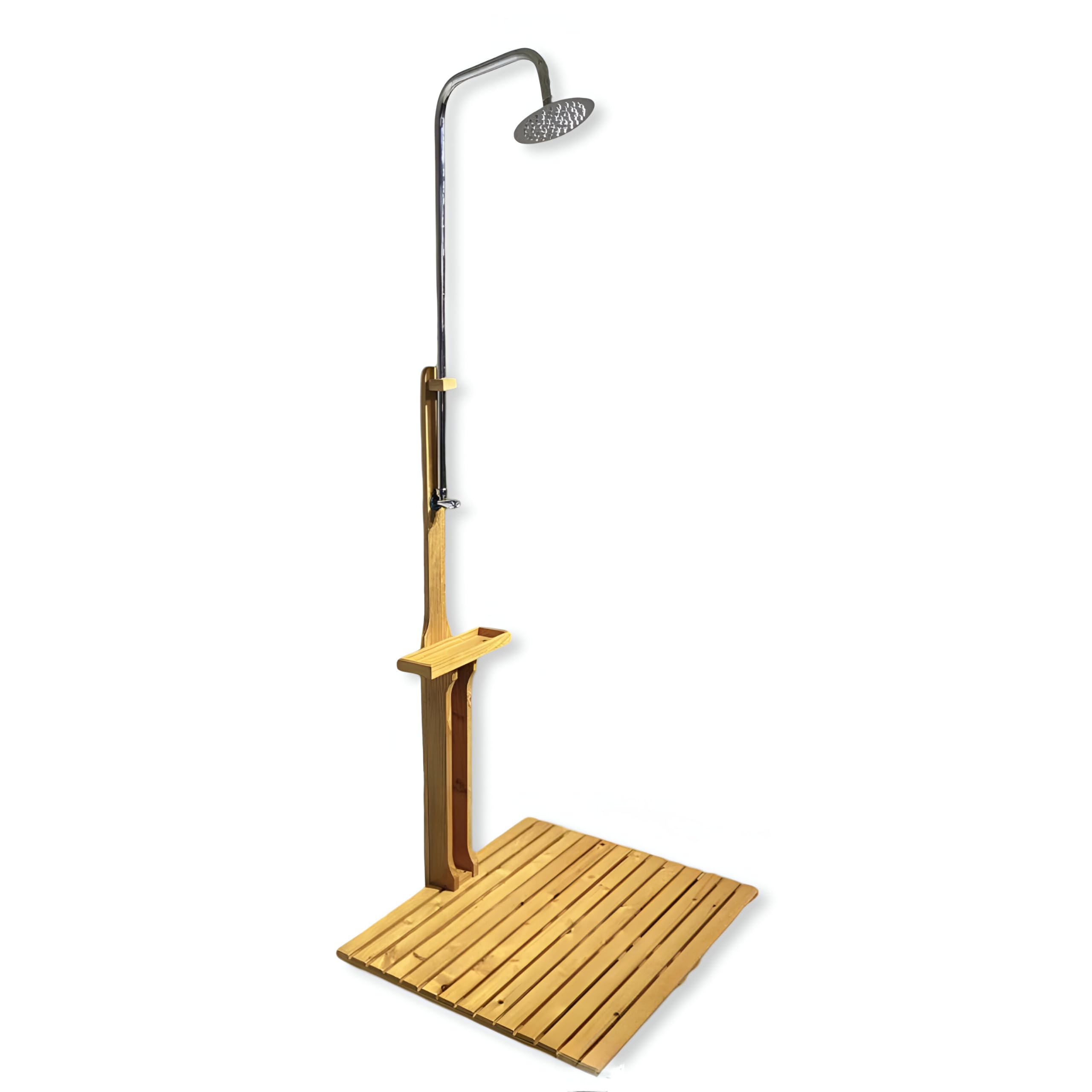 BURI Gartendusche aus geöltem Kiefernholz mit verzinktem Eisen 75x75x221cm Dusche Garten Außendusche mit Bodenplatte outdoor Holz Holzdusche