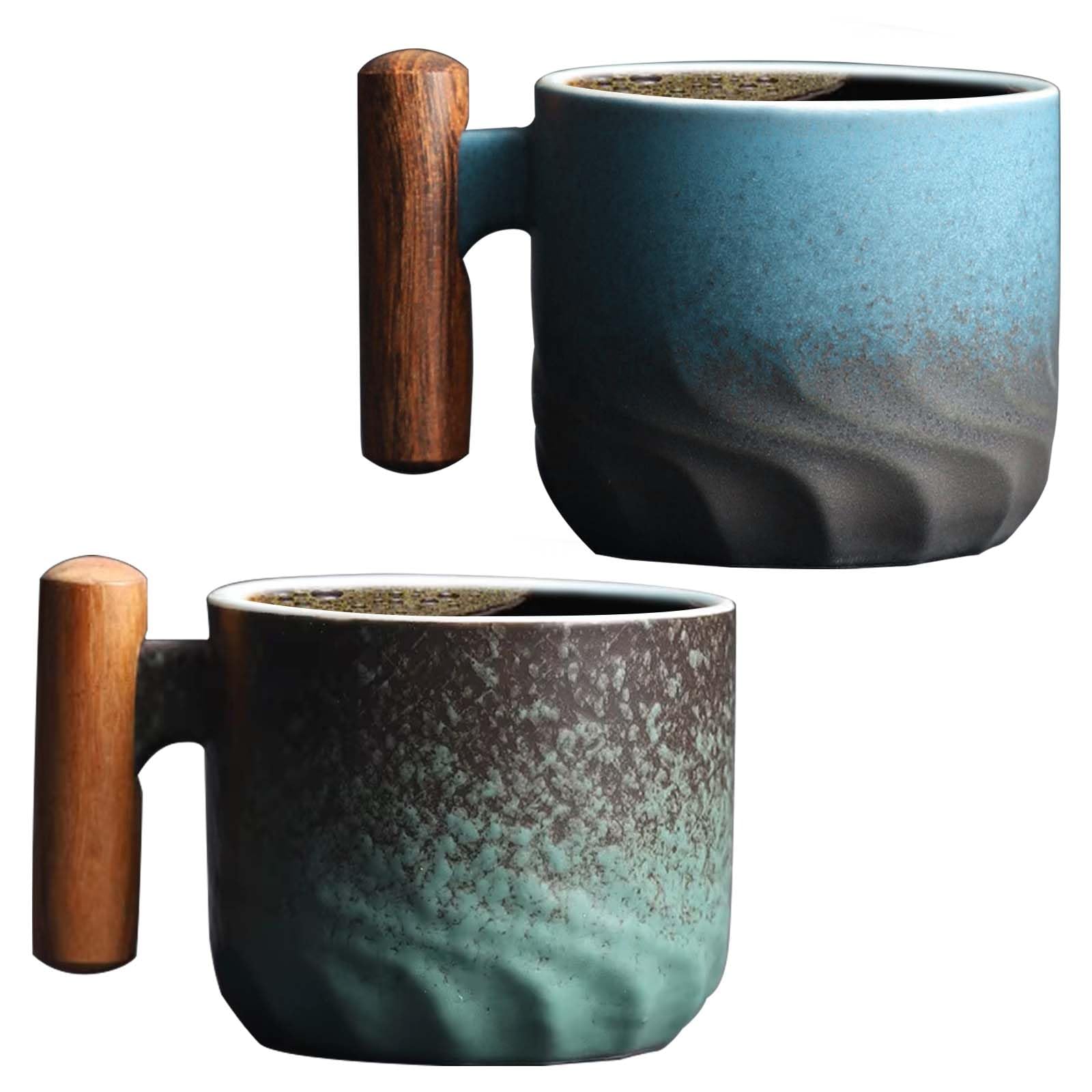 Asfrode Set Di 4 Tazzine Da Caffè Da 60 Ml In Ceramica Con Manico In Legno – Mini Tazze Per Espresso, Lavabili In Lavastoviglie, Colorate