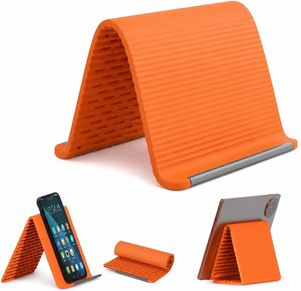 Flexible Silicone Aluminum Phone Stand Foldable Adjustable Mobile Holder Anti Slip Desk Mount Portable Bendable Tablet Support Laptop Stand for Table Travel Office Home (Orange)-image-25