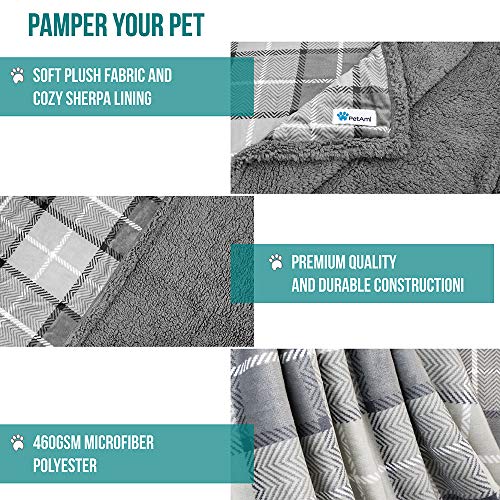PetAmi Dog Blanket, Plaid Sherpa Dog Blanket | Plush, Reversible, Warm Pet Blanket for Dog Bed, Couch, Sofa, Car (Light… - Image 5