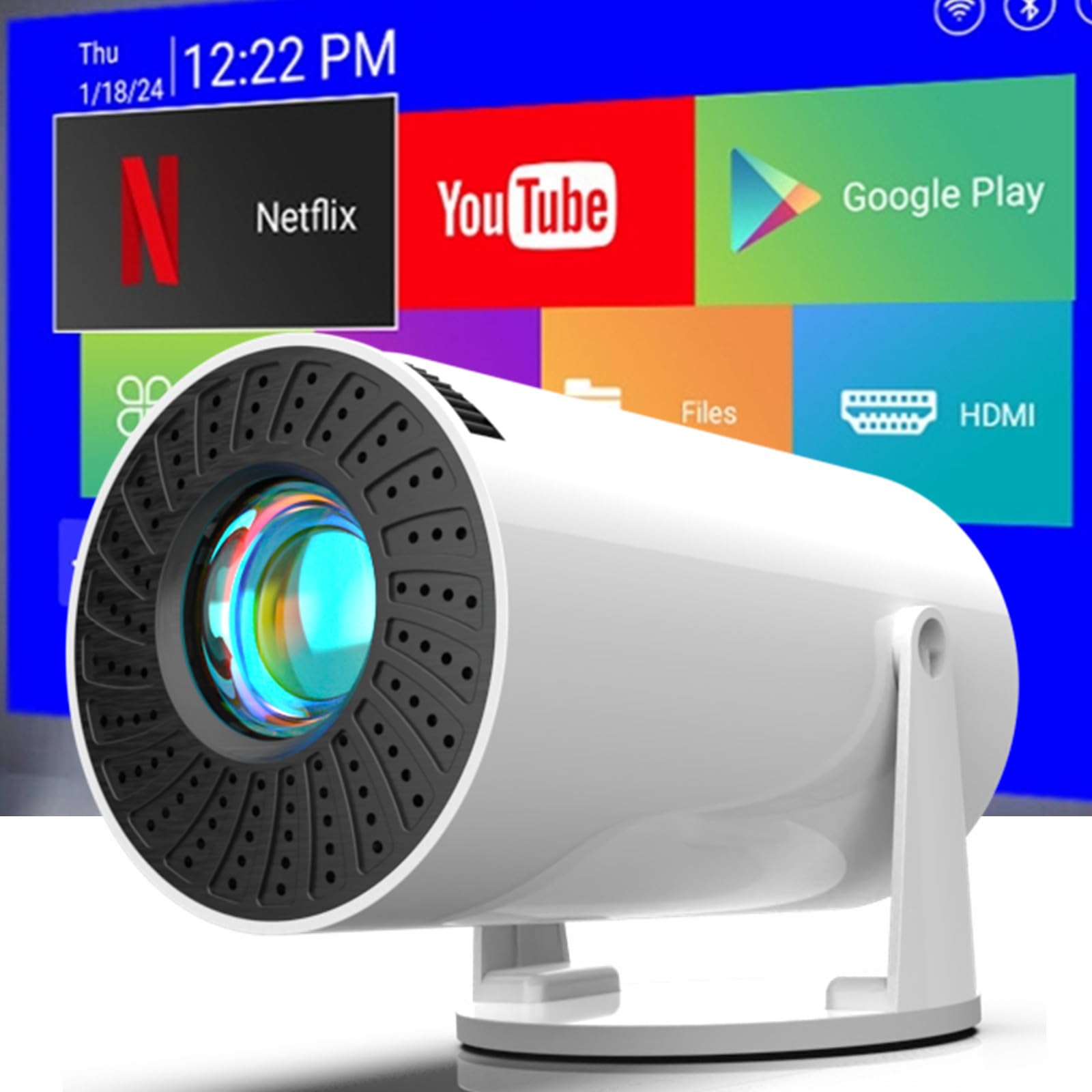 Mini video Projector true 4K with WiFi and Bluetooth,1080P, Android 11.0 TV OS, Netflix, YouTube, HDMI, USB flash driver,iPhone and Android Phone Compatible