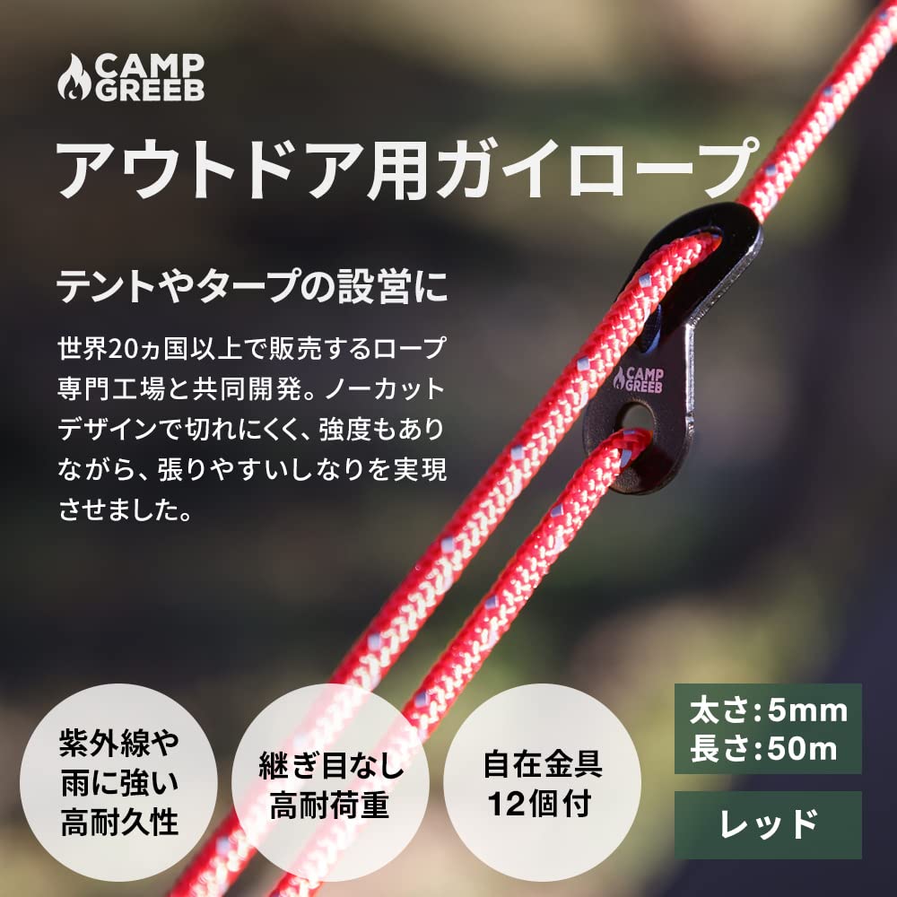 ★キャンプグリーブ 反射材入 パラコード ガイロープ 4m巻 ブラック ガイロープ パラコード 5mm 4m巻 6個セット 反射材入り 420kg