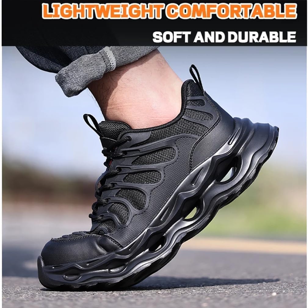 NONCHI メンズ安全トレーナー 鋼製トゥキャップ作業用シューズ、クッション性あり ファッション通気性あり 耐衝撃・刺し傷防止・滑