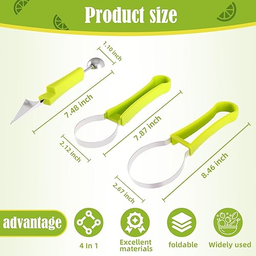 Miniatura 6 de Suuker Melon Baller Scoop Set, 4 en 1 cortadores de frutas, cuchara de sandía y baller, herramientas para tallar frutas (verde)