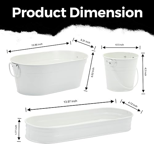 Miniatura 7 de Cubo de hielo ovalado con 3 cubos para servir, condimentos, nueces, helado, aperitivos, cuencos para servir dulces, bañera de metal galvanizado para