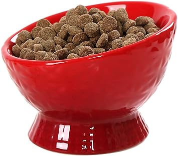 KUTKUT Ceramic Cat Dog Bowl, Elevated Anti Vomiting Stress Free Tilted Pet Bowl, Ceramic Food Bowl for Protecting Spine, Backflow Prevention and Anti-Vomiting, Pet Food Bowl Dishwasher Safe