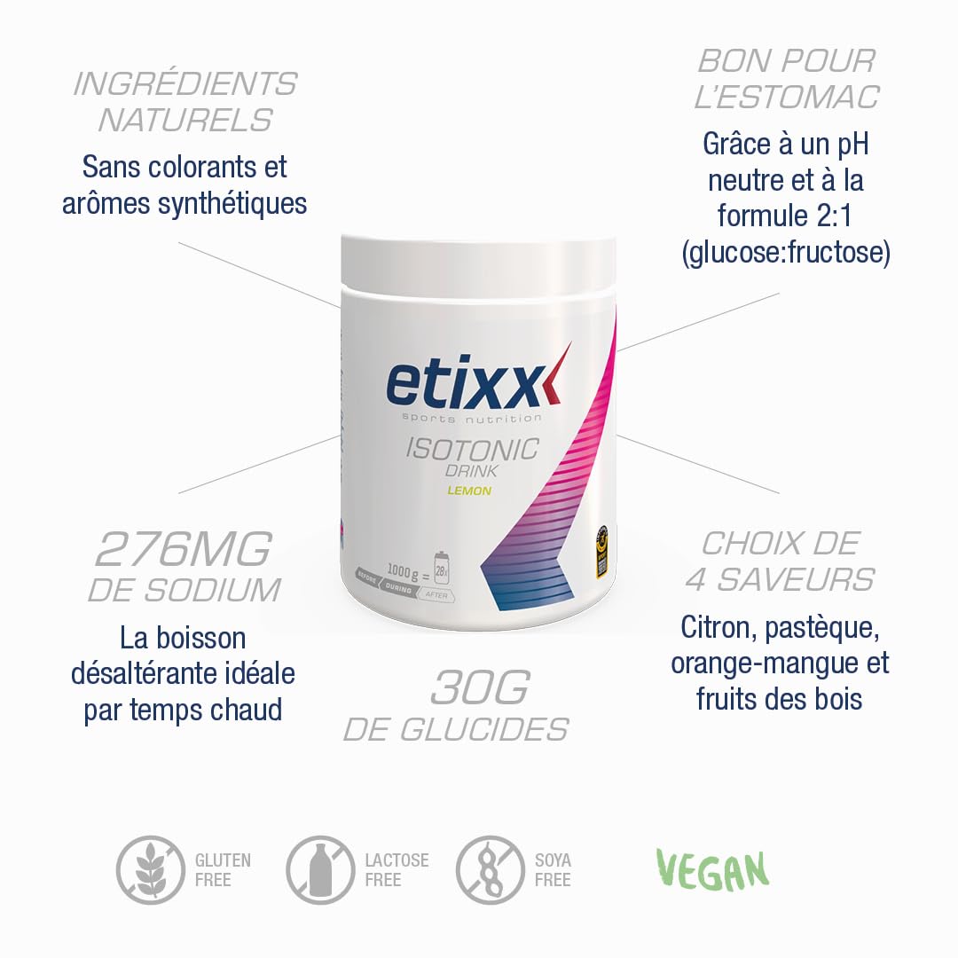 Etixx Isotonic - Boisson Isotonique Citron, 2000g - Hydratation et Énergie Rapide, Pour Endurance et Récupération