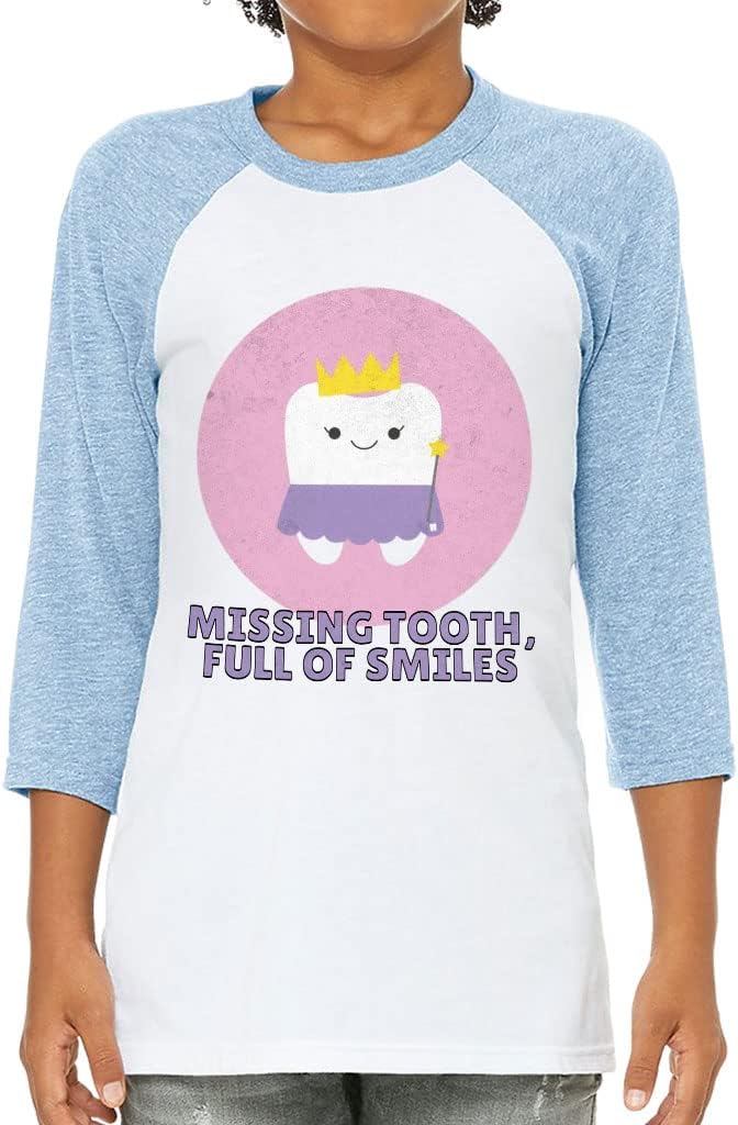 Missing Tooth Full of Smiles Kids' Baseball T-Shirt - Tooth 3/4 Sleeve T-Shirt - Graphic Baseball Tee