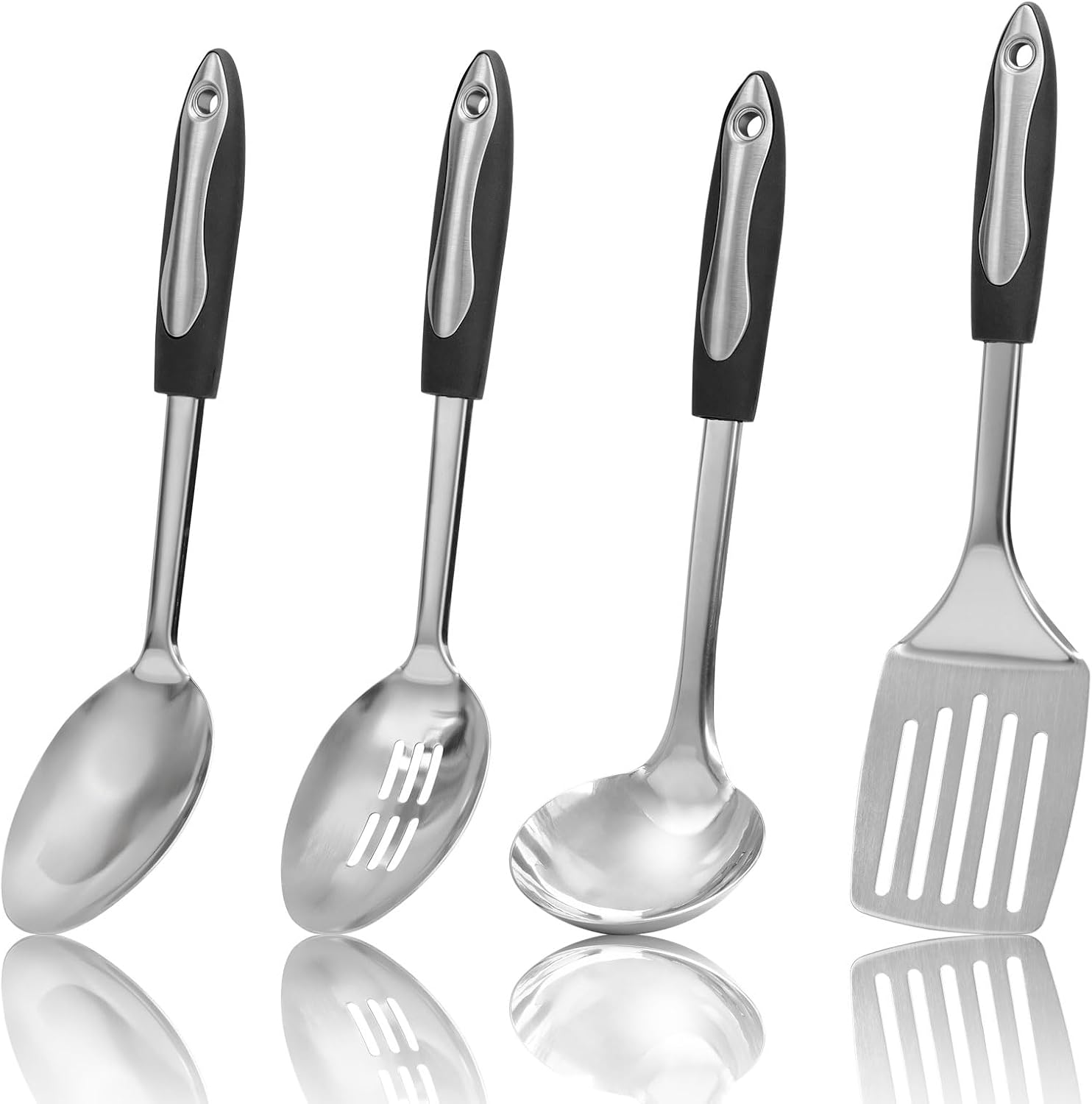 4-Piece Cooking Spoons Set, Serving Spoons Set, Stainless Steel Kitchen Cooking Utensil Sets, Slotted Spoon, Ladle, Turner, Serving Spoon, Commercial and Residential Use 4-Piece Cooking Spoons Set, Serving Spoons Set, Stainless Steel Kitchen Cooking Utensil Sets, Slotted Spoon, Ladle, Turner, Serving Spoon, Commercial and Residential Use