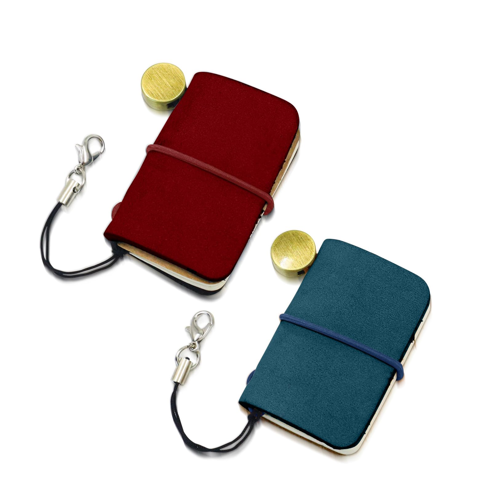 Yitexin Pack of 2 Miniature Travelers Notebook 4.8x3.2cm(1.9’’x1.3’’), Handmade Tiny Leather Travels Notebook, Vintage Mini Notebook Diary Journal, Pocket Diary (Blue & Red)
