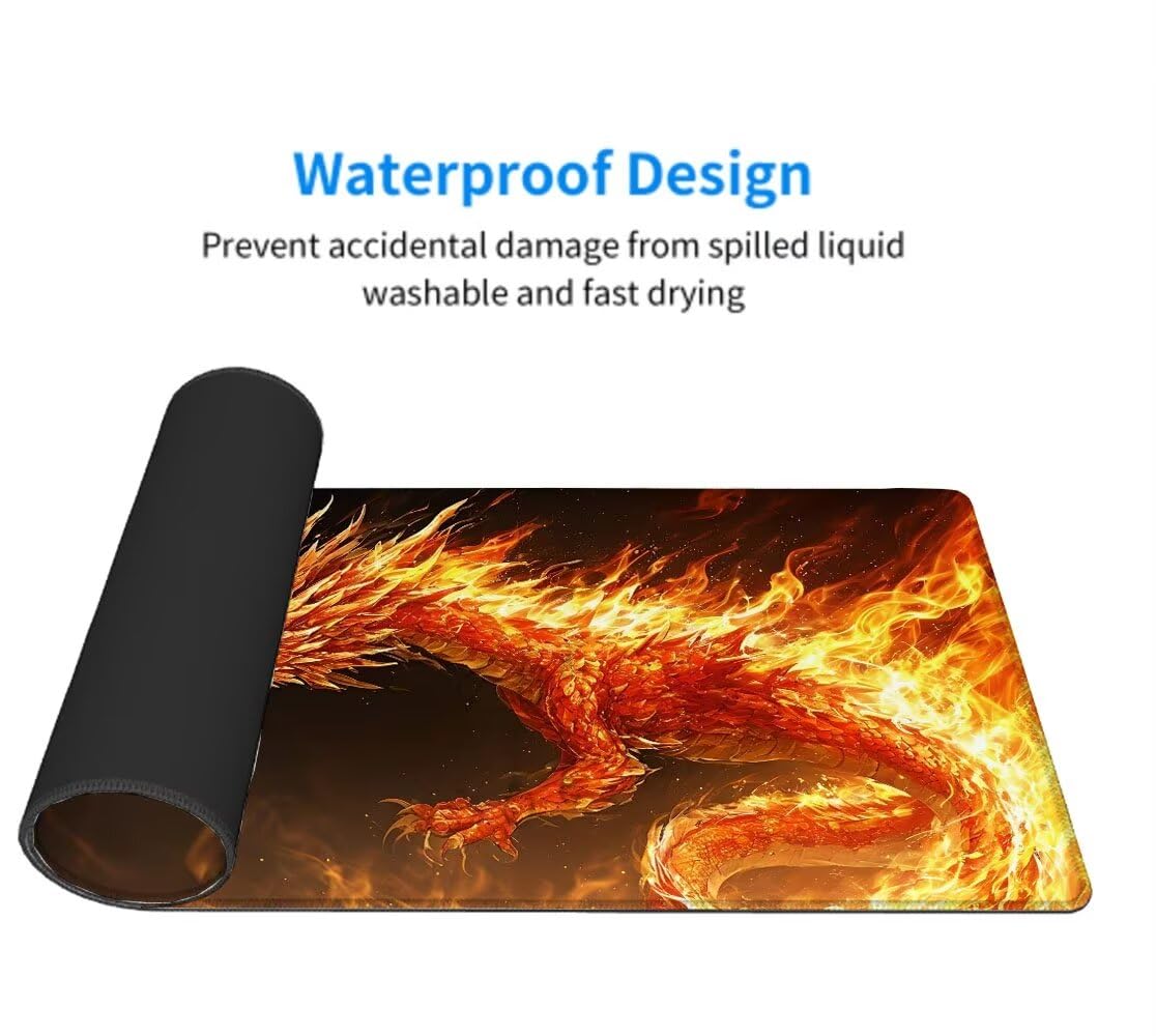 Fantastyczny Smok Podkładka pod mysz XXL 1000 x 500 mm duża podkładka pod mysz, podkładka pod biurko z przeszytymi krawędziami, wodoodporna podkładka pod mysz antypoślizgowa gumowa podstawa, dekoracja