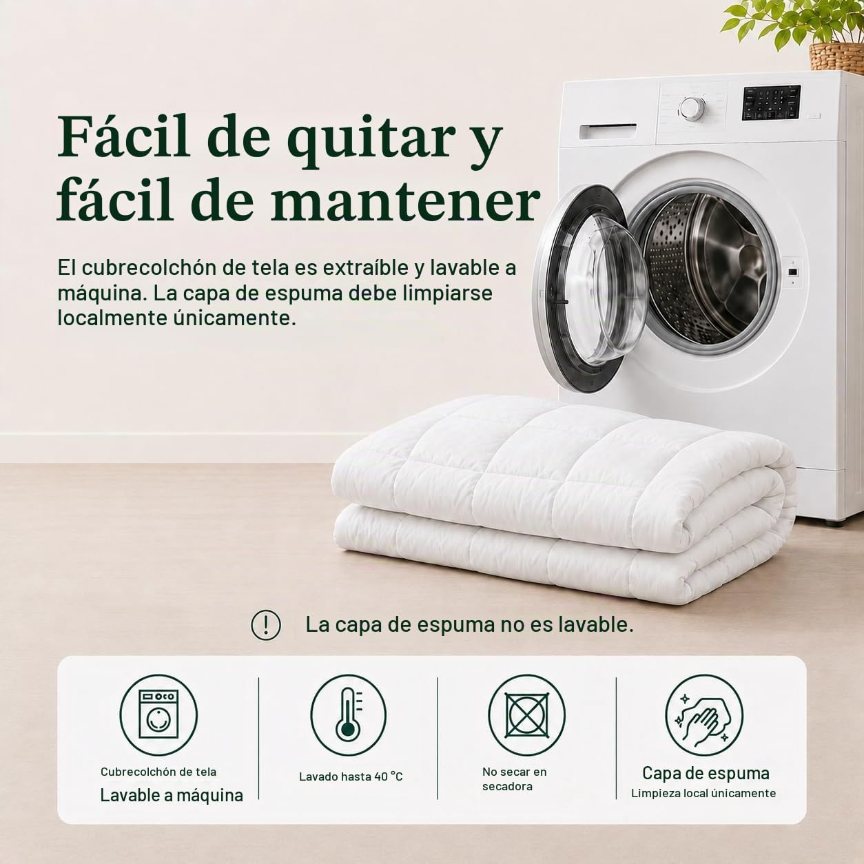 Zinus Bamboo Mattress Toppe Topper, Poliéster, Blanco, 190 x 140 cm