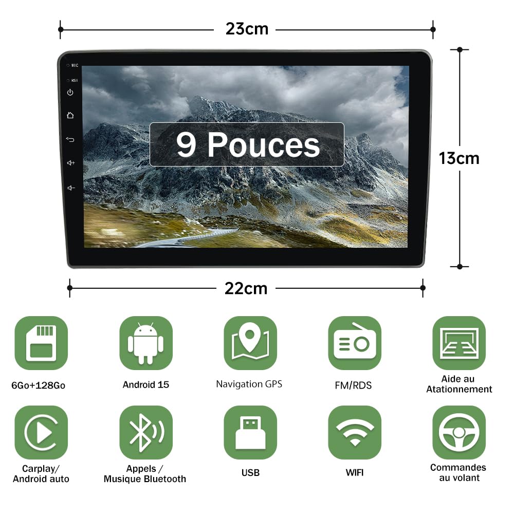 AWESAFE Autoradio Android 15 pour Peugeot 307 307CC SW (2002-2013) [6Go+128Go] avec CarPlay sans Fil/Android Auto 9" écran Tactile, Wi-FI/GPS/FM/RDS/DSP, Commandes au Volant