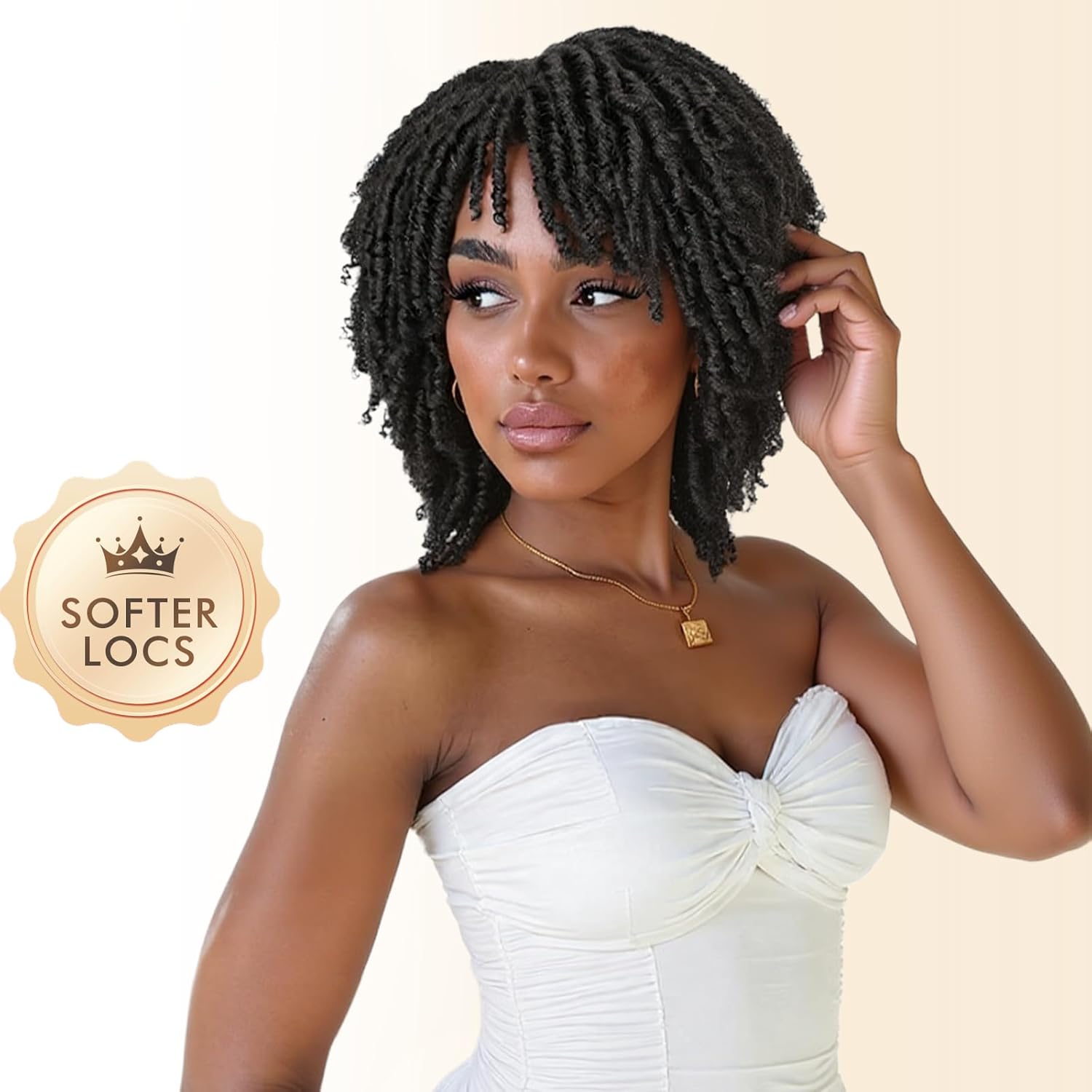 Short Synthetic Dreadlock Wig for Black Women, Afro Curly Faux Locs Braided Hair with Glueless Realistic Twist - Crochet Braided Wigs（Black）