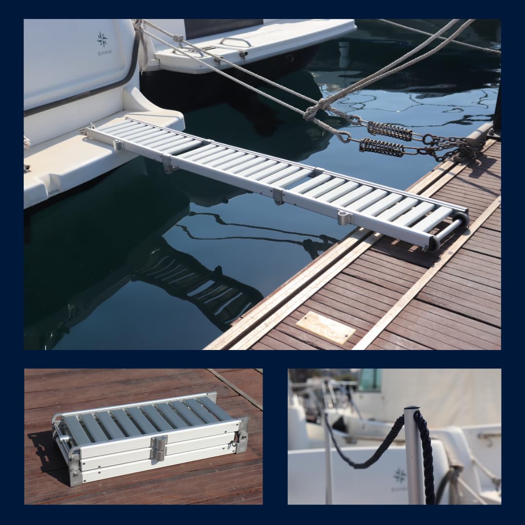 Pasarela de Aluminio para Barco Plegable en Tres tramos, 2 Metros de Longitud, con Ruedas.