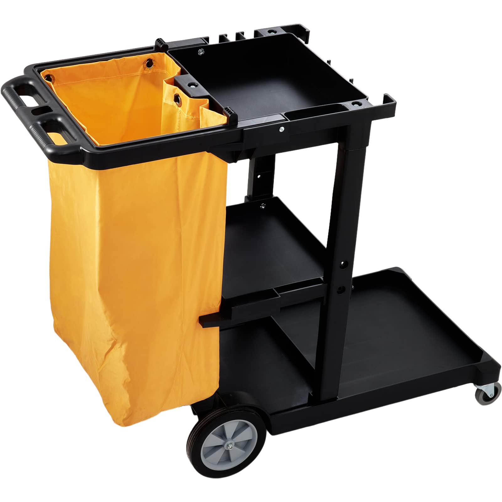 VEVOR Reinigungswagen Putzwagen 3 Fächer 90,7 kg Tragfähigkeit Schwarz PP inkl. PVC-Müllsack & Handschuhe